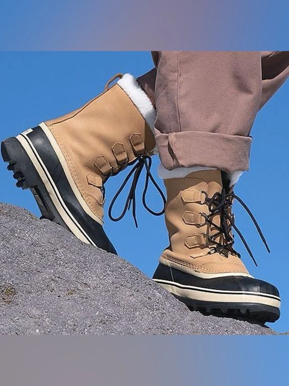 Women’s Sorel Caribou 7 Winter Snow Rain Hiking Boots Wool Sherpa Natural Rubber